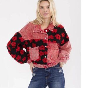 En Creme Red Corduroy Sherpa Jacket NWT Size M